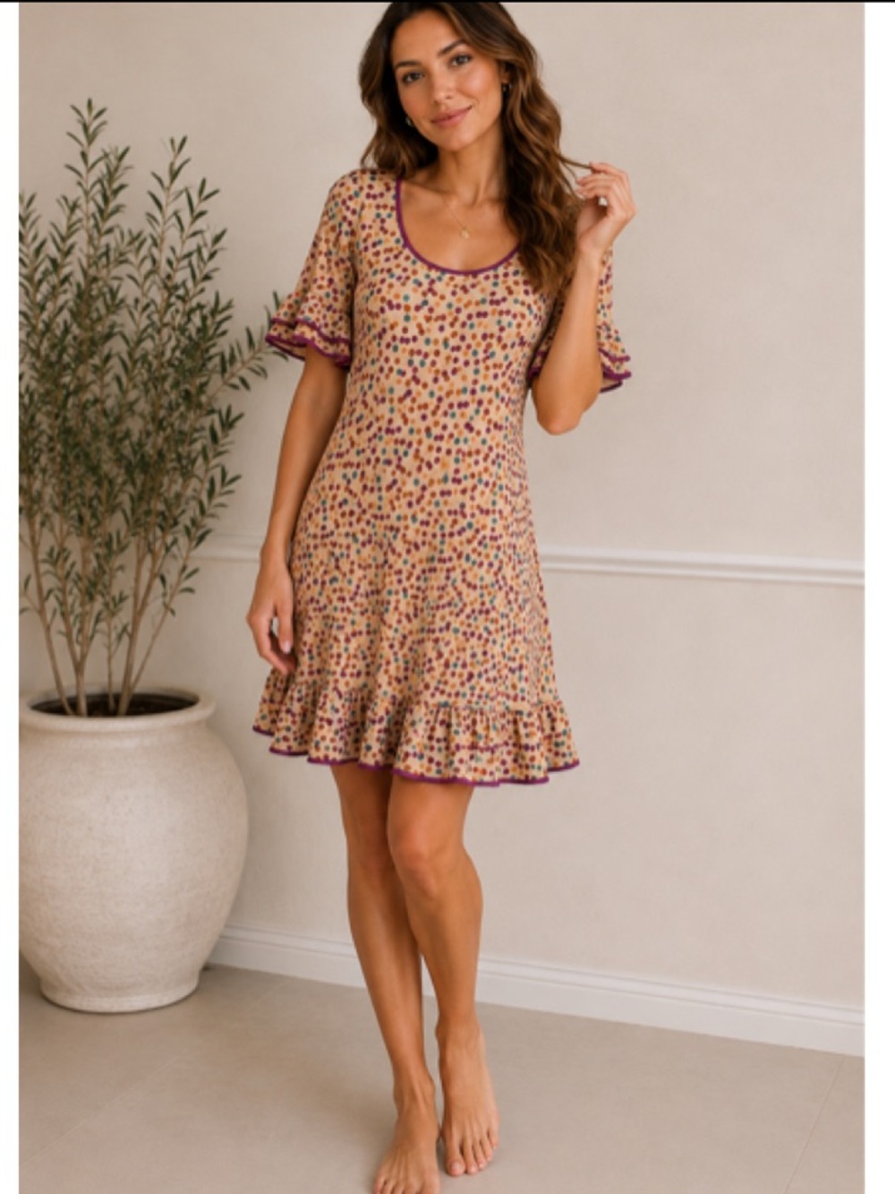 Tatyana Rockabilly Polka Dot Chiffon Ruffle Sleeve Dress